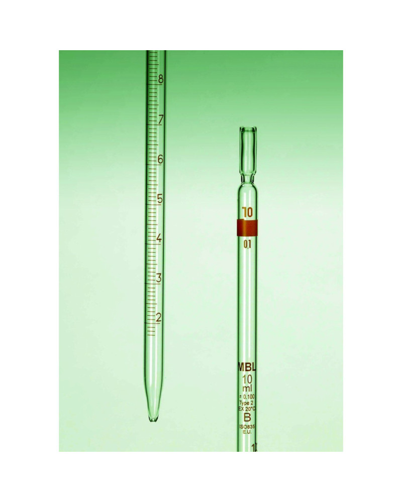 Pipette verre graduée classe B 1 ml - Graduation 1 / 10