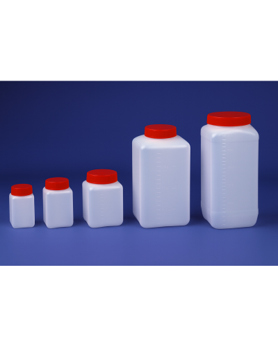 Flacons carrés de 1000ml, bouchés/ionisés Flacons carrés de 1000ml, bouchés/ionisés