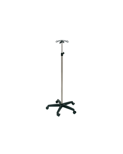 Pied à sérum crochets noir, tige inox