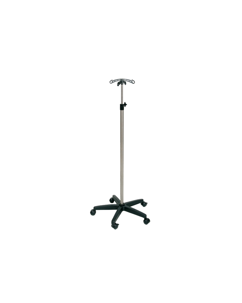 Pied à sérum crochets noir, tige inox