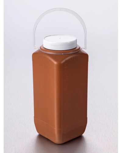 Flacon 2,5L carré marron simple fermeture+anse-bouchon blanc