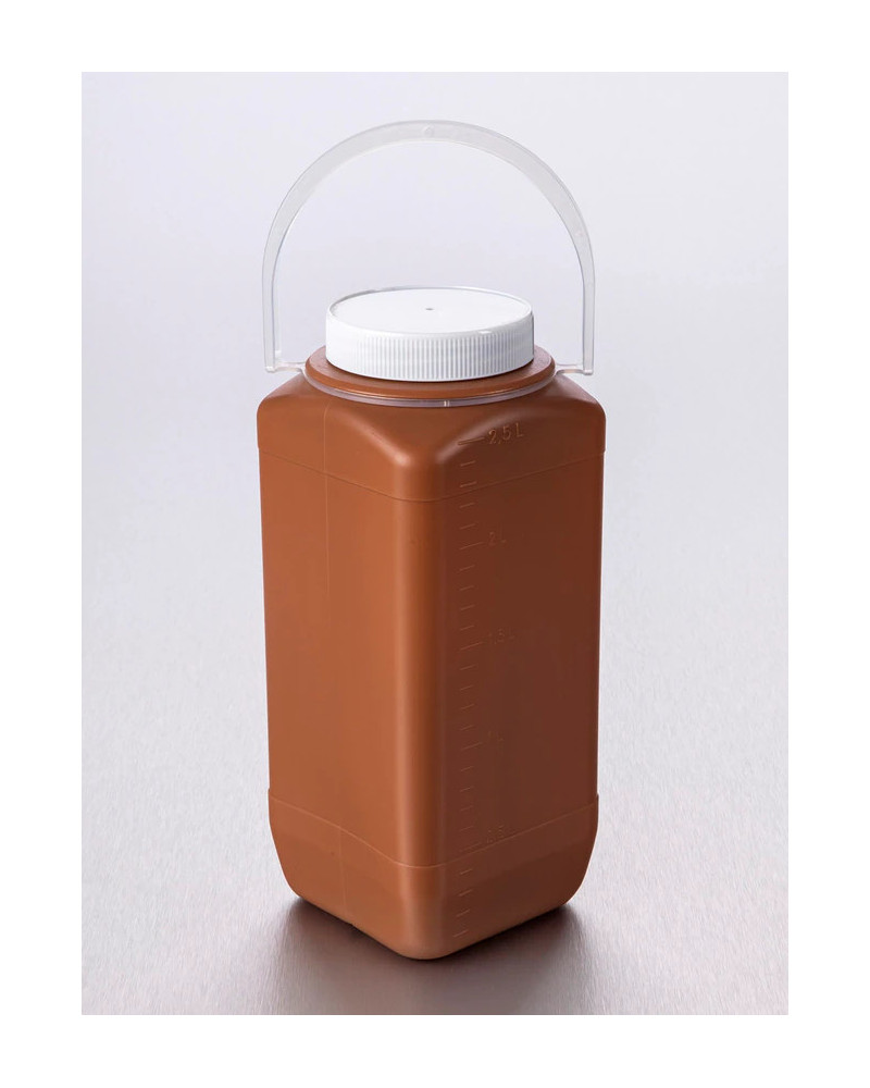 Flacon 2,5L carré marron simple fermeture+anse-bouchon blanc