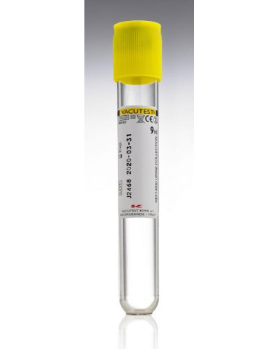 Tube sous vide Vacutest PET 9ml/10ML URINE SEC JAUNE stérile