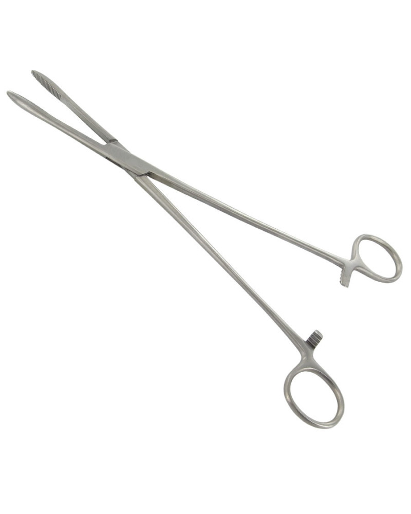 Pince longuette ou Pince à pansement ou à servir, courbe 25 cm