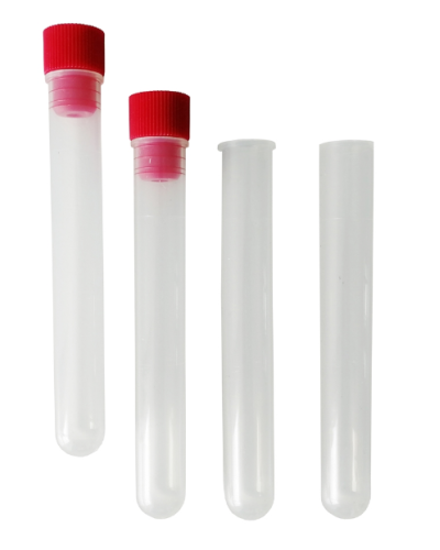 Tubes plastique bord droit fond rond, 12 ml, polypropylène