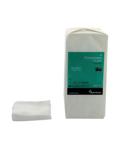 Compresse de gaze hydrophile en coton purifié, 50 x 75 mm