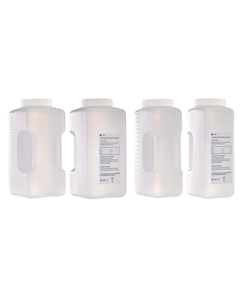 Bocal à  urine - Flacon pour recueil des urines de 24 h- 2 000 ml avec étiquette