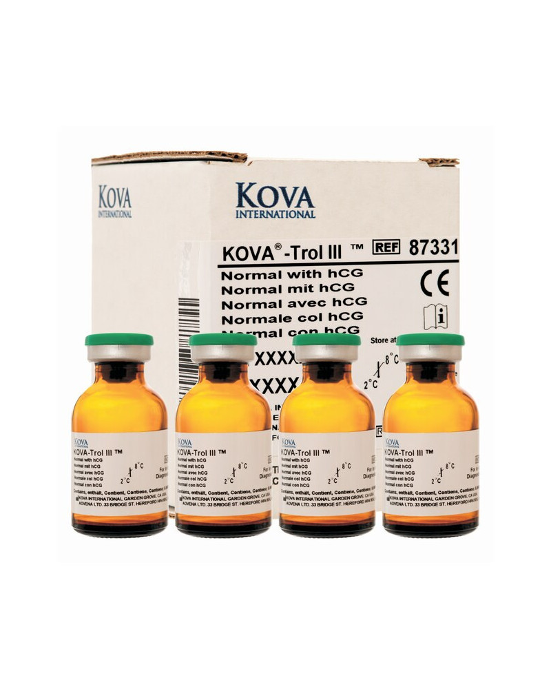 Etalon urinaire Kova-Trol, coffret de 4 flacons de 60ml contrôles élevés.