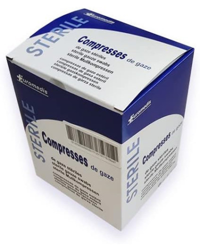 Compresses de gaze stériles 17 fils 16 plis 10 x 10 cm (40 x 40 cm) sachet de 10, boîte de 30 sachets