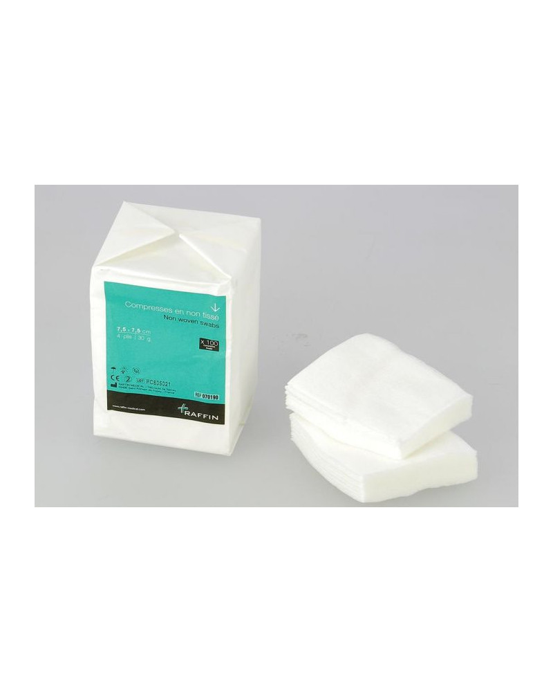 Compresse non tissée non stérile, 75 x 75 mm