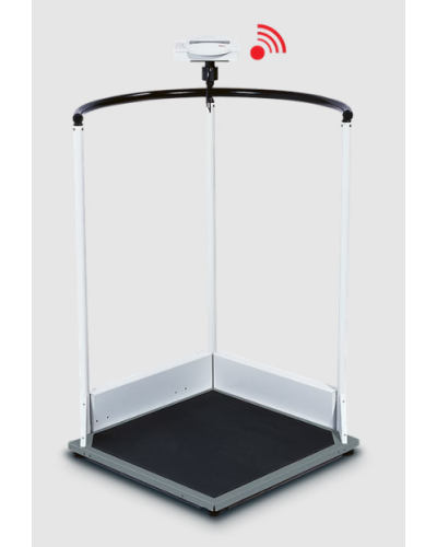 Pèse-personne avec main courante compatible intégration BMI doté d’une large plateforme