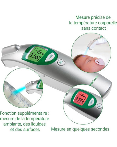 Thermomètre infrarouge professionnel Medisana – Sans contact, 1 seconde, mémoire 30 mesures