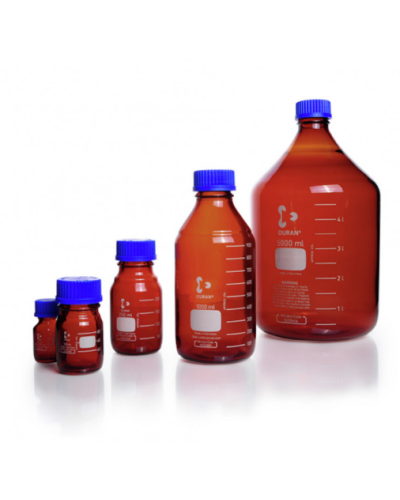 Flacon gradué ISO en verre borosilicaté 3.3 ambré, 2000ml avec bouchon