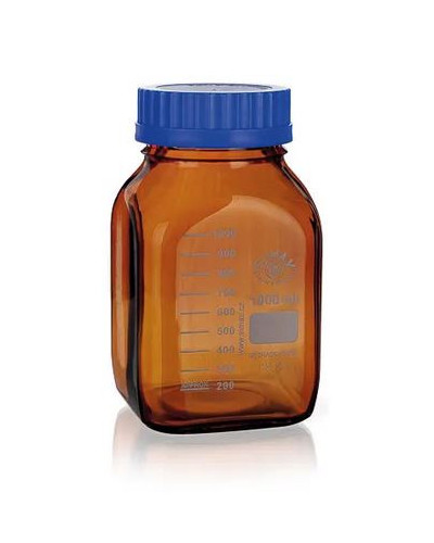 Flacon gradué ISO carré en verre ambré