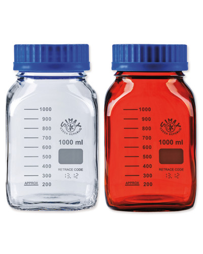 Flacon gradué ISO carré en verre ambré