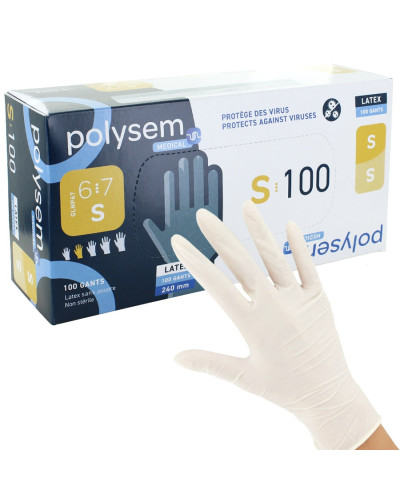 Gants Examen Latex Non Poudrés Polysem – AQL 1,5 Boîte 100 | Socimed