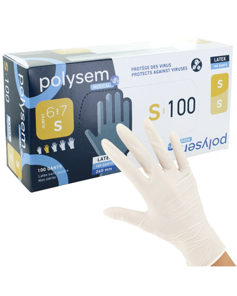 Gants Examen Latex Non Poudrés Polysem – AQL 1,5 Boîte 100 | Socimed