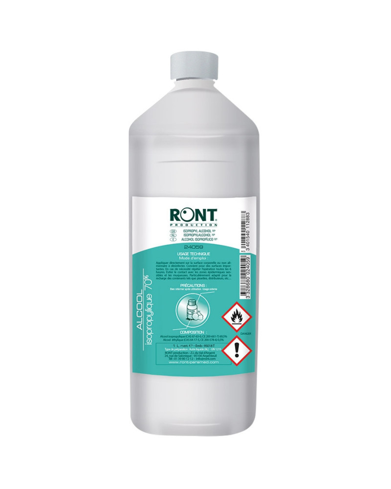 Alcool isopropylique 70% bidon 1L Ront désinfectant | Socimed