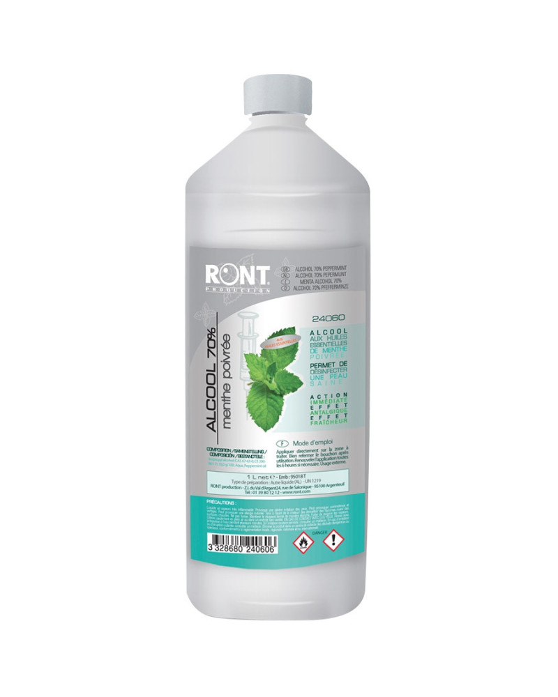 Alcool isopropylique 70% menthe poivrée bidon 1L Ront | Socimed