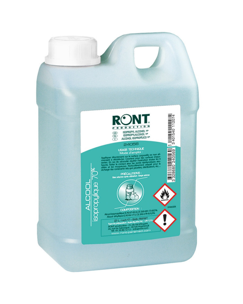 Alcool isopropylique 70% bidon 2L Ront recharge | Socimed