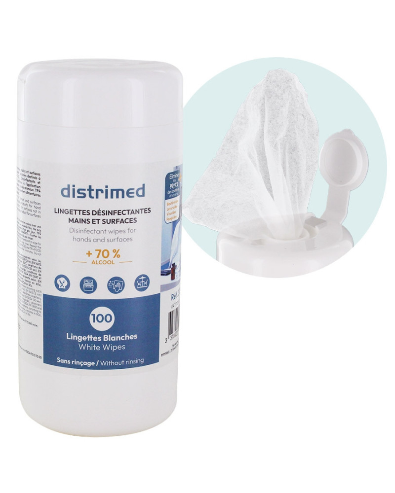 Lingettes désinfectantes Distrimed 70% alcool boîte 100 | Socimed