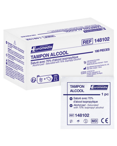 Tampon alcool 70 degrés Euromedis 6x3 cm boîte 100 | Socimed