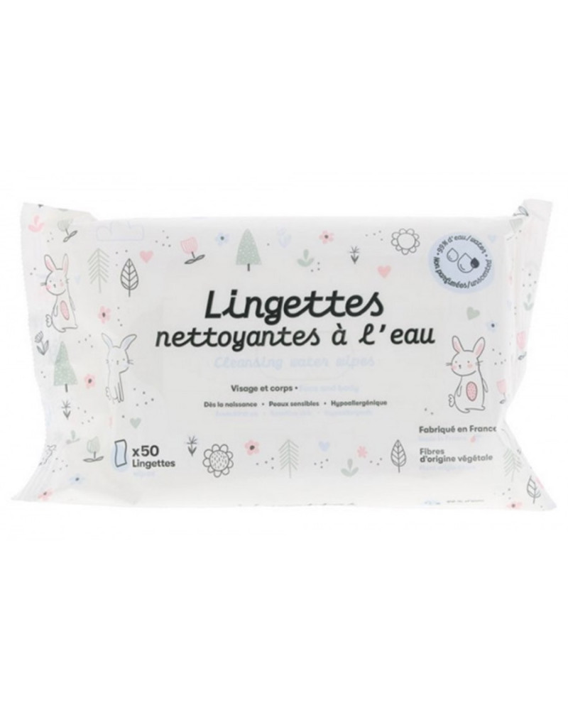Lingettes bébé nettoyantes à l'eau Dou Lapinou sachet 50 | Socimed