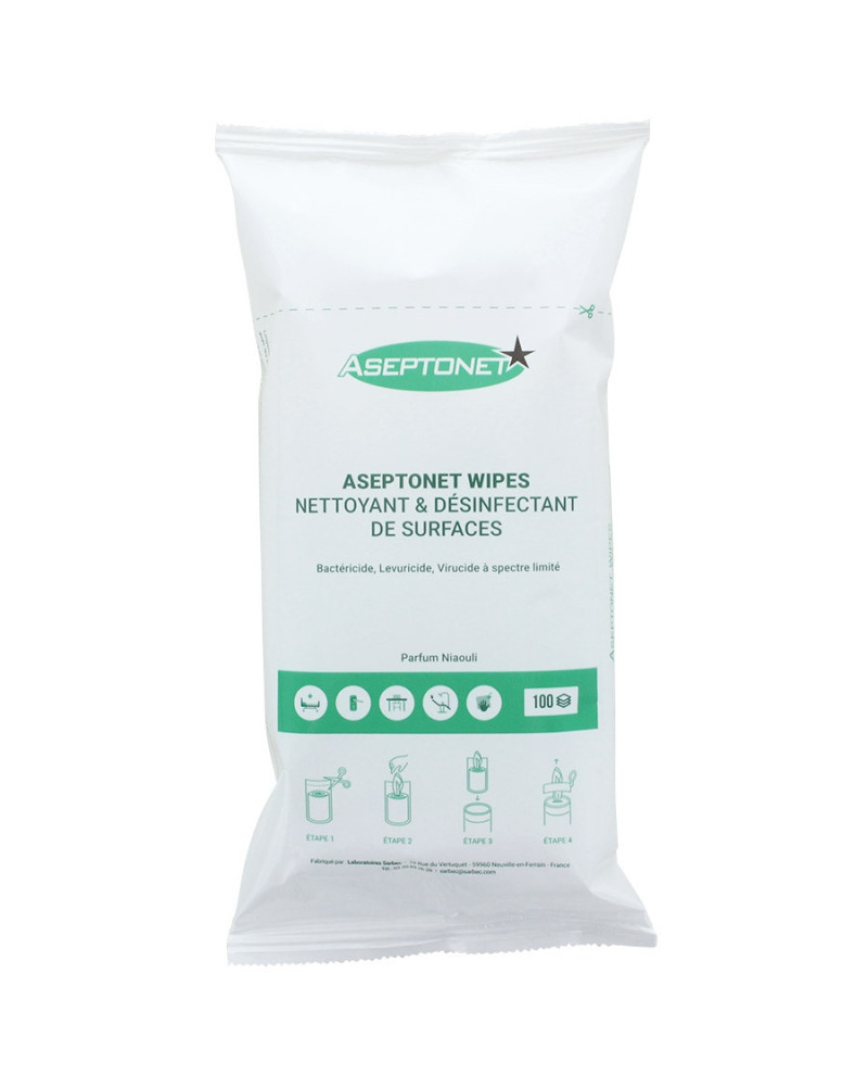 Recharge lingettes Aseptonet Steridis sachet 100 sans alcool | Socimed