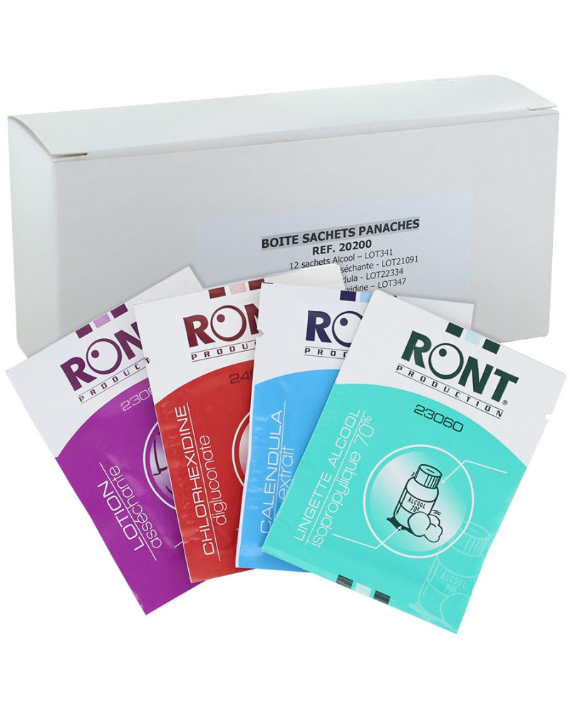 Boîte de 48 lingettes individuelles imprégnées Ront panaché | Socimed