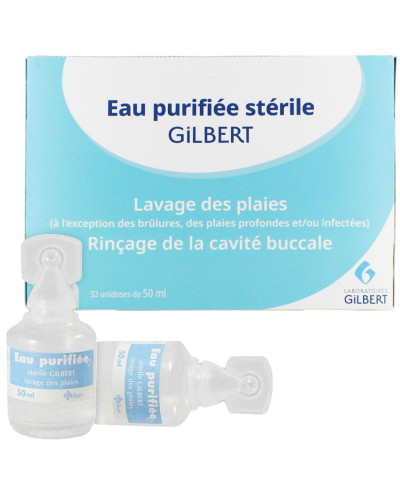 Eau purifiée stérile 50 ml Gilbert 32 doses lavage plaies | Socimed