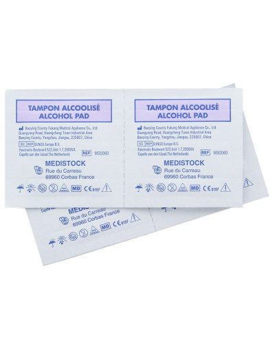 Tampons alcoolisés Medistock 6x3 cm boîte 100 injections | Socimed