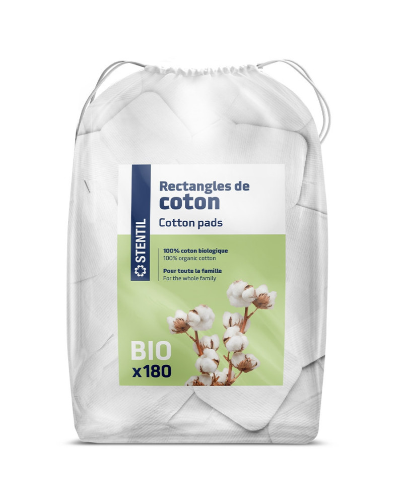 Rectangles 100% coton biologique Stentil sachet 180 | Socimed