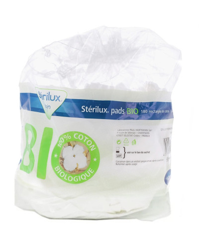 Rectangles de coton Stérilux pads BIO Hartmann sachet 160 | Socimed