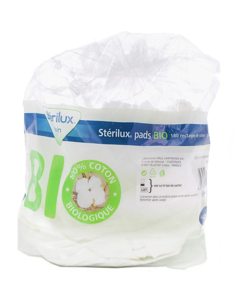 Rectangles de coton Stérilux pads BIO Hartmann sachet 160 | Socimed